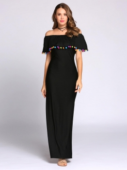 

Black Off the Shoulder Short Sleeve Ruffles Side Split Sheath Dress, Multicolor