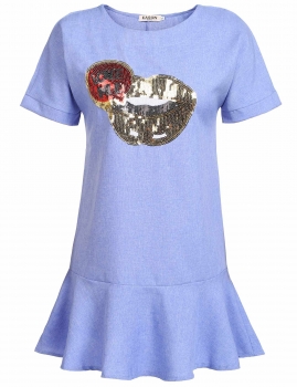 

Sequine Ruffled Hem Casual Tee Dress Plus Size, Multicolor