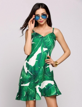 

Spaghetti Strap Print Ruffled Hem Skater Dress, Multicolor