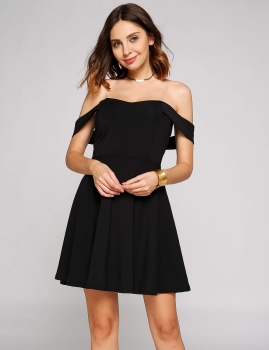 

Black Off The Shoulder Backless Solid A-Line Dress, Multicolor