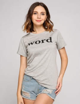 

Letter Printed Round Neck Short Sleeve T-Shirt, Multicolor
