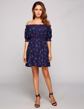 

Puff Sleeve Off The Shoulder Print Skater Dress, Multicolor