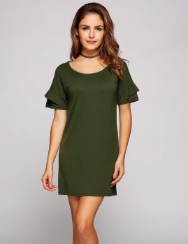 

Ruffled Trim Short Sleeve Solid T-Shirt Dress, Multicolor
