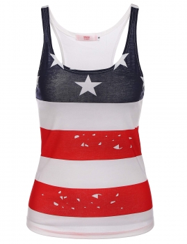 

White American Flag Stars Stripes Printed Scoop Neck Tank Top, Multicolor