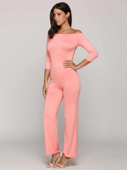

Off the Shoulder Solid 3"4 Sleeves Wide Leg Pants Jumpsuits, Multicolor