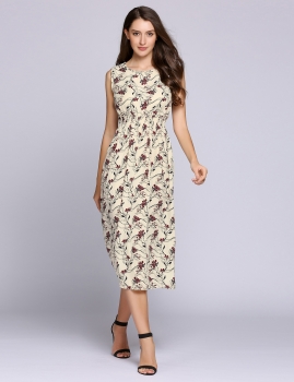 

Sleeveless Flower Print Elastic Waist Shift Dress, Multicolor