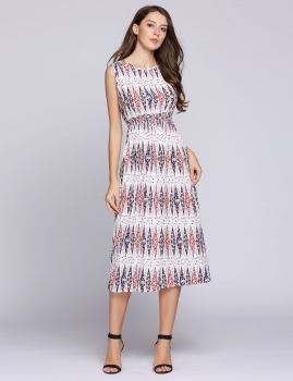 

Sleeveless Geometric Elastic Waist Shift Dress, Multicolor
