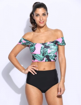

Women Sexy Off the Shoulder Print Split Bikini Set Swimwear, Multicolor