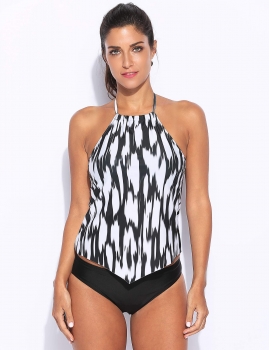 

Sexy Women High Neck Halter Striped Push Up Tankini Set Swimsuit Swimwear, Multicolor