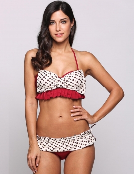 

Halter Polka Dot Bow Knot Ruffle Bikini Set Swimwear, Multicolor