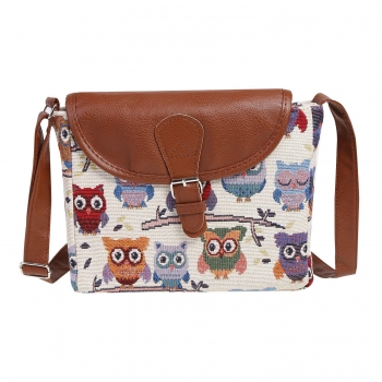 

Brown 1 Owl Pattern Lycra Flap Cross-body Bag, Multicolor