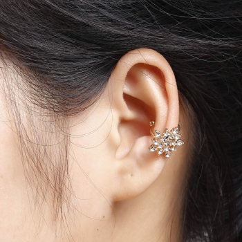 

Fake Diamonds Floral Charm Ear Clip Cuff