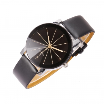 

Black Male Analog Quartz Watch - Line Dial Leather Strap, Multicolor