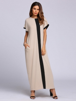 

Short Sleeve Contrast Color Loose Patchwork Dress, Multicolor