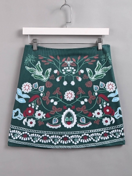 

Plant Printed Zipper Natural Waist Bodycon Skirt, Multicolor