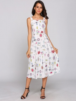

Square Collar Floral Print Sleeveless Midi A-Line Dress, Multicolor
