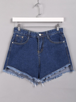 

Dark blue Simple Solid Raw Hem Denim Shorts, Multicolor