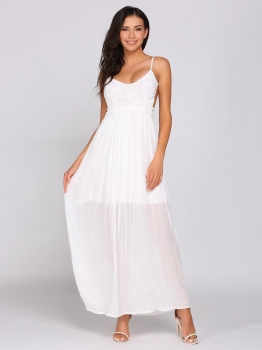 

Spaghetti Strap Backless Lace Patchwork Maxi Dress, Multicolor