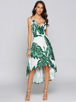 

Backless Spaghetti Strap Print Ruffles Dress, Multicolor