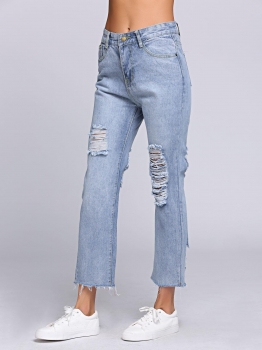 

Mid Waist Distressed Slim Ankle Length Jeans, Multicolor