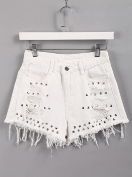 

Studded Distressed Burrs Hem Denim Shorts, Multicolor