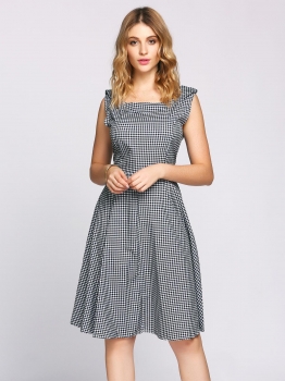 

Sleeveless Vintage Styles Round Neck Plaid Dress, Multicolor