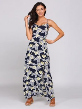 

Spaghetti Strap Floral Lace Up Back Slit Dress, Multicolor