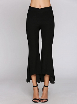

Black Scallop Waist Solid Asymmetric Flared Pants, Multicolor