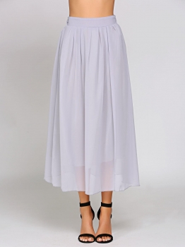 

Gray Elastic Waist Chiffon Solid Pleated Skirt