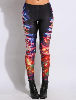 

Women Warm Elastic Waist Christmas Print Stretch Slim Skinny Leggings, Multicolor