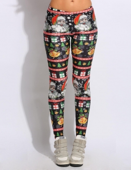 

Women Warm Elastic Waist Christmas Santa Print Stretch Slim Skinny Leggings, Multicolor