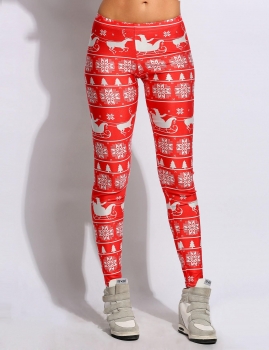 

Women Fashion Warm Elastic Waist Christmas Snowflake Reindeer Print Stretch Slim Skinny Leggings, Multicolor