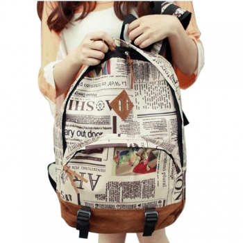 

New Fashion Unisex Newspaper Design Print Backpack Schoolbag Shoulder Bag