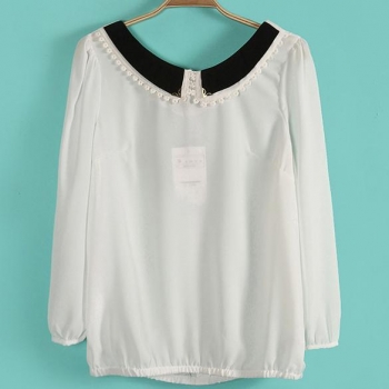

White New Sweet Women's Girl Doll Collar Long Sleeve Bowknot Chiffon 3 Colors Shirts & Blouses, Multicolor