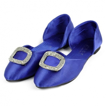 

Blue Women's Fashion All-match Square Buckle Rhinestone Low-cut Shoe Sandals Flats, Multicolor