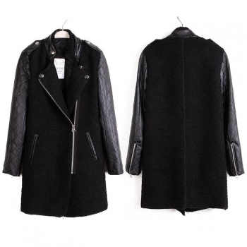 

Black 2016 Trends Women's Stand-Up Collar Leather Long Sleeve Badge Decoration Coats & Jackets, Multicolor
