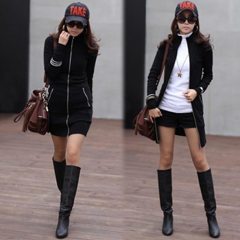 

2016 Trends Women's Stand Collar Zipper Up Coat Outerwear