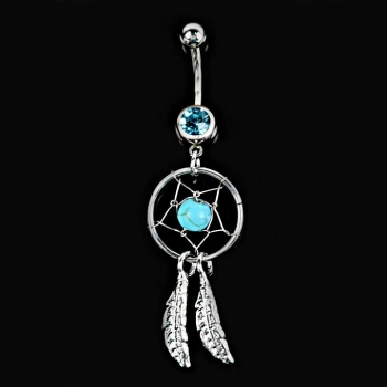 

Crystal Gem Catcher Dangle Belly Navel Barbell Button Bar Ring, Blue