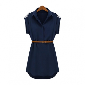 

Dark blue Women's Cap Sleeve Stretch Chiffon Open Loop Mini Dress With Belt Shirts & Blouses, Multicolor