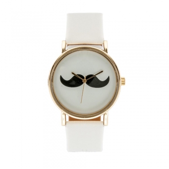 

Fashion Retro Cute Gold Dial Beard Pattern Alloy and Synthetic Leather Watch for Women Girls