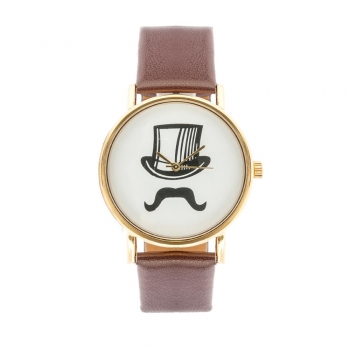 

New Fashion Casual Mustache Cap Pattern Synthetic Leather Wristwatch Quartz Watch