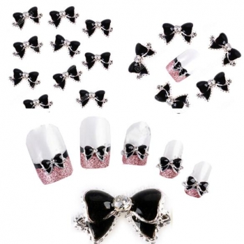 

10x Black 3D Alloy Rhinestones Bowtie Bowknot Bow Tie Nail Art Glitter Slices DIY Decorations New