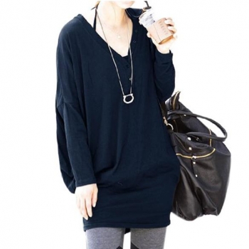 

Dark blue Fashion Women Batwing V-neck Loose Long Tops T-Shirt Shirts & Blouses Tunics, Multicolor