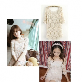 

Fashion Vintage Style Summer Women See Through Crochet Lace Sexy T-shirt