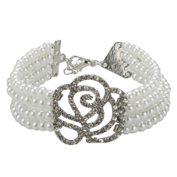 

1920s Style Gatsby Vrystal Pearl Rose Wedding Bridal Bracelet Bangle