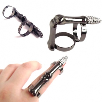 

Cool Punk Rhinestone Skull Bone Joint Knuckle Adjustable Ring