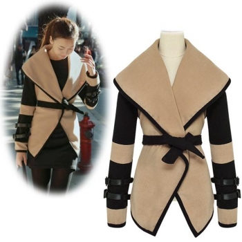 

New Womens Ladies Turn-down Collar Big Lapel Belted Jacket Coat Outerwear, Multicolor