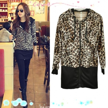 

2016 Trends Slim Leopard Print long Sleeve Jacket Hooded Zip Up Sweatshirts, Multicolor