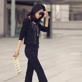 

New Fashion Korea Women's Girls Stylish Rivet Stud Long Sleeve Mini Suit Coat Outwear, Black
