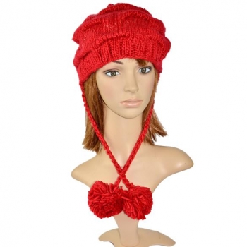 

Women's Winter Earflap Snow Knit Hat Beanie Ski Cap, Red